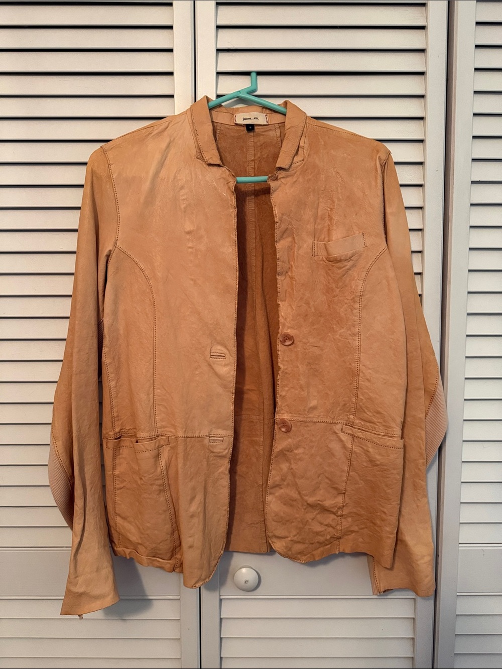 Women's Light Tan Leather Button-Front Jacket